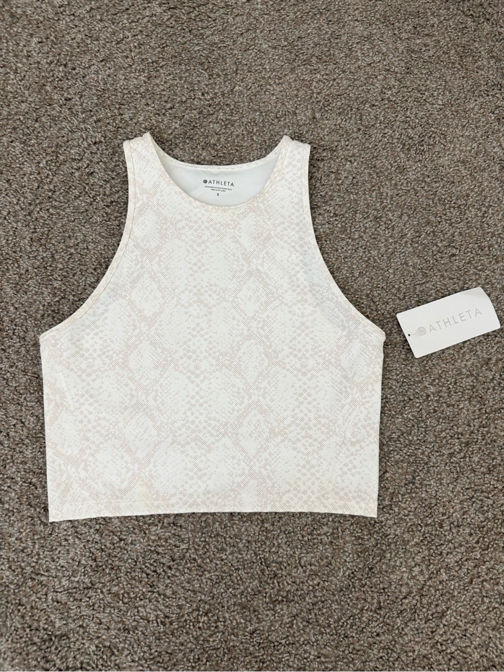 Athleta Cream Snake-Print High Neck Crop Tank